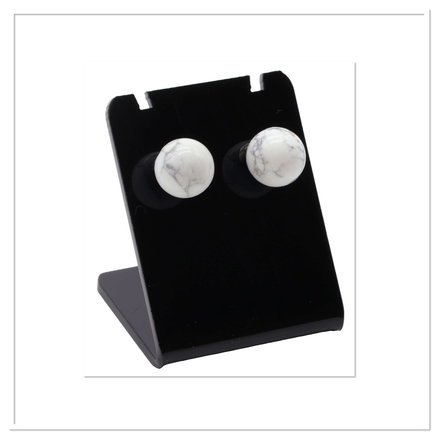 Boucles d’oreilles pierres rondes Howlite Blanche ~ Sérénité et apaisement