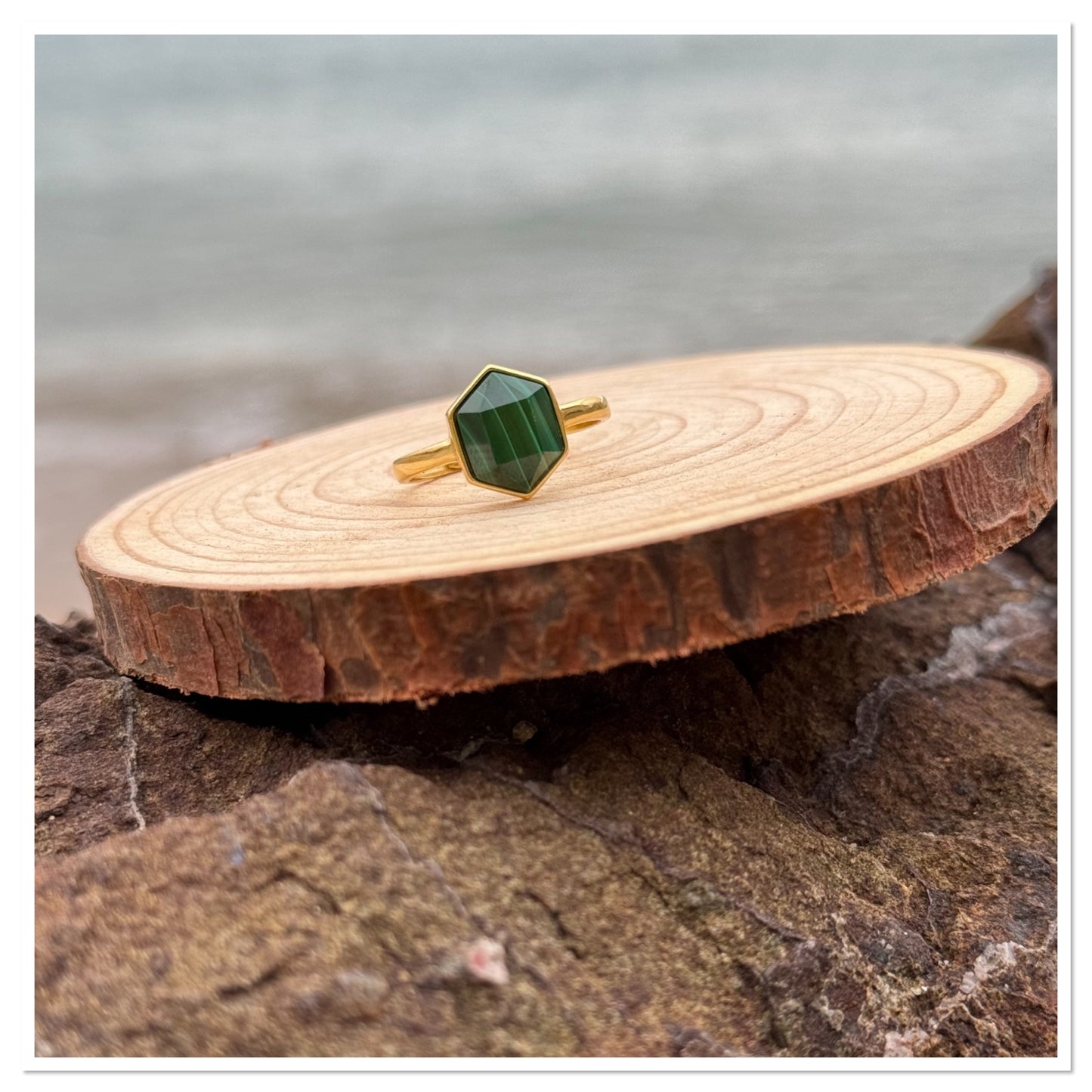 Bague Malachite "hexagonale" - Pierre Porte-Bonheur