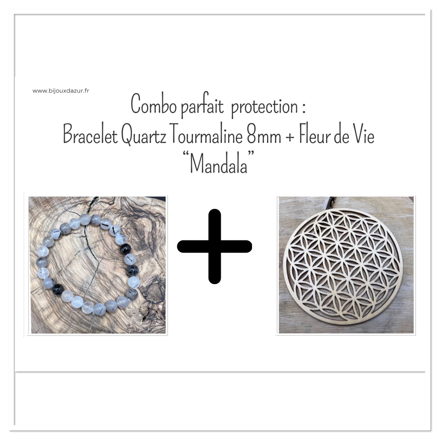 Combo Protection : Quartz Tourmaline 8 mm + Fleur de Vie "Mandala"