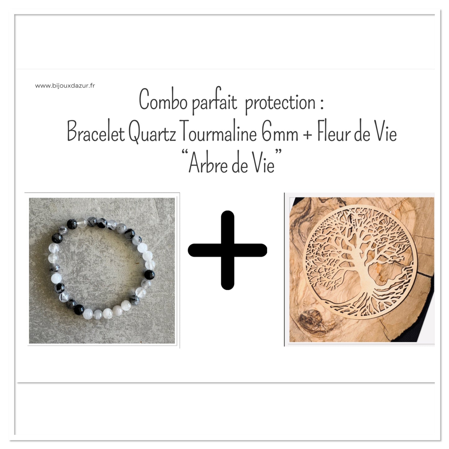 Combo Protection : Quartz Tourmaline 6 mm + Fleur de Vie "Arbre de Vie"