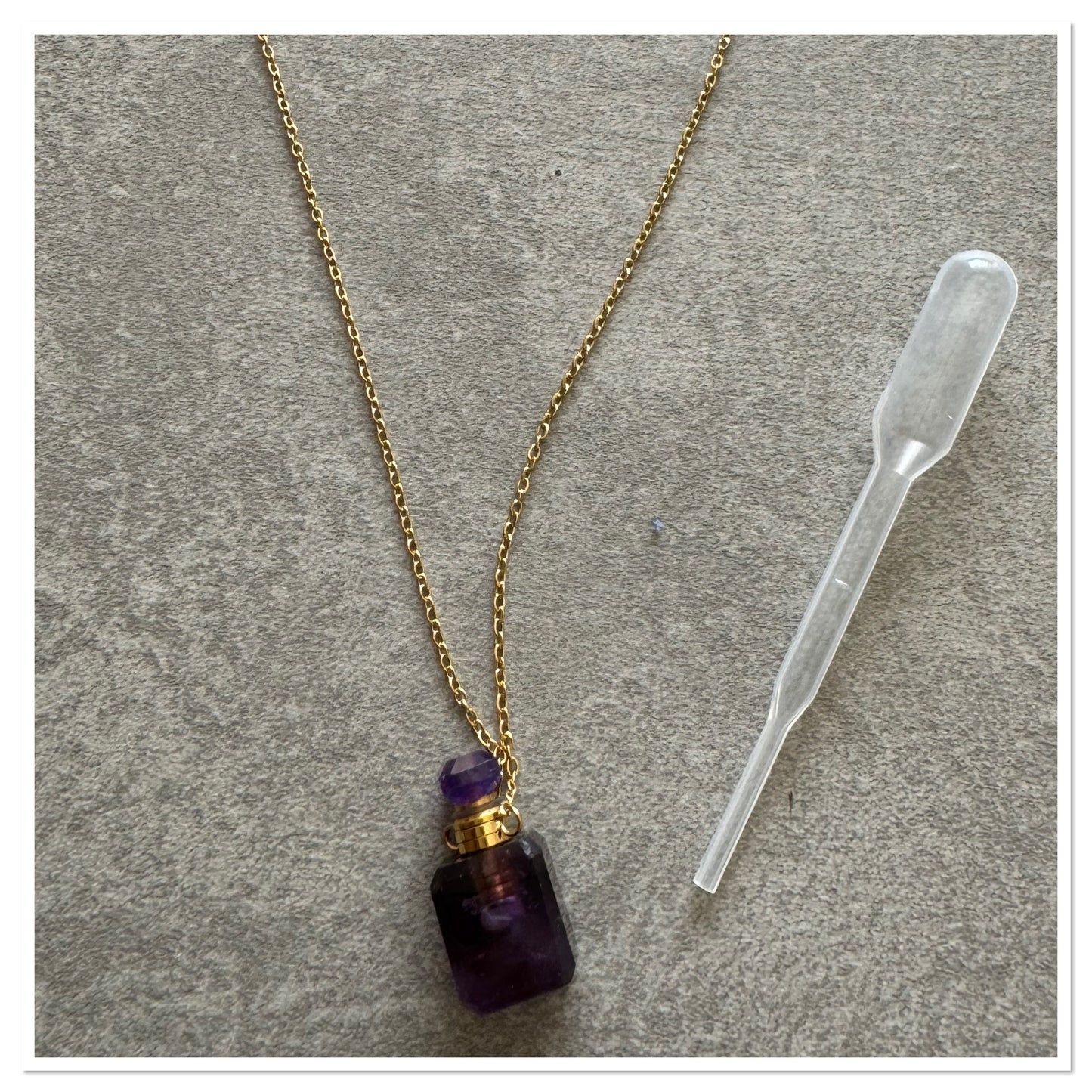 Collier fiole en Améthyste pour huile essentielle/ parfum - Pierre contre le stress & les angoisses