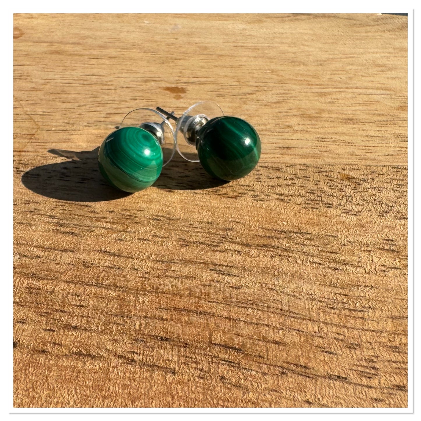 Boucles d'oreilles"perles" Malachite - Pierre Porte-bonheur