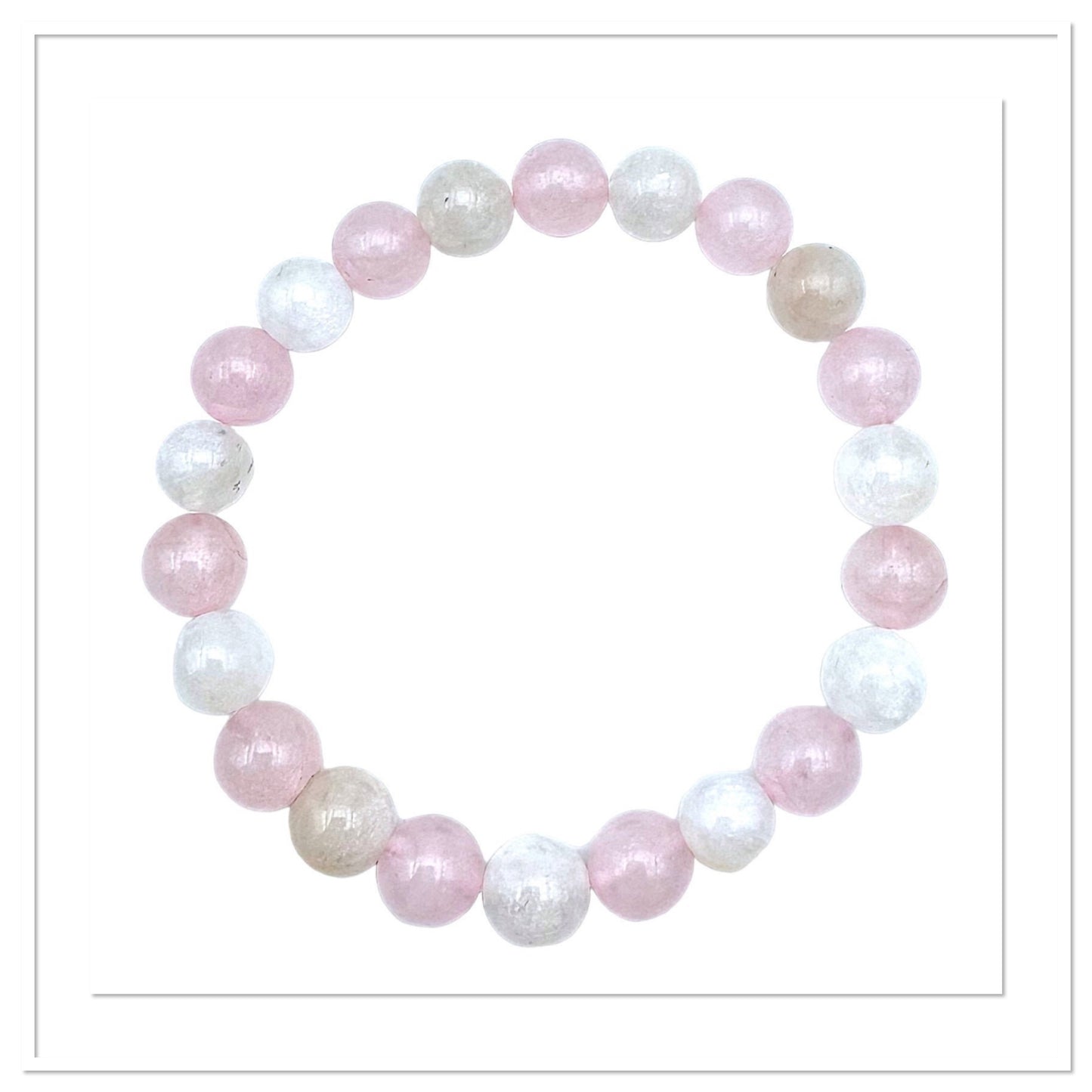 Quartz rose & Pierre de lune bleutée 6mm - Épanouissement personnel et sentimental