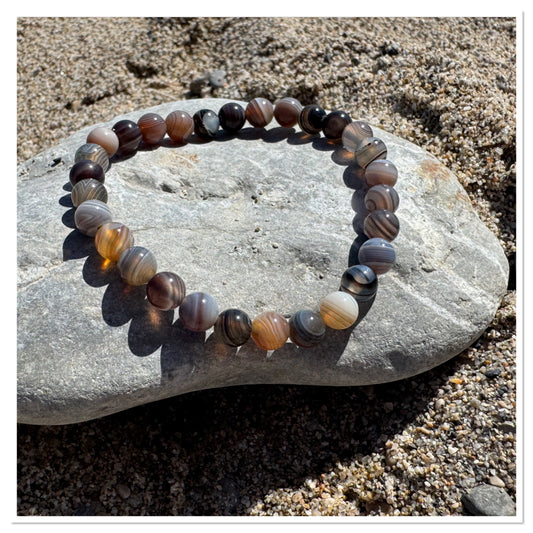 Bracelet Agate Botswana 6 mm  - Pierre des sentiments positifs