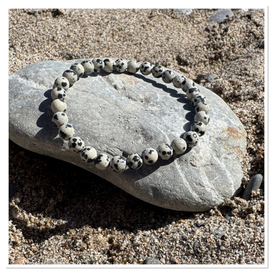 Bracelet Jaspe Dalmatien - 6 mm : Pierre de l'énergie physique & spirituelle (contre les douleurs)