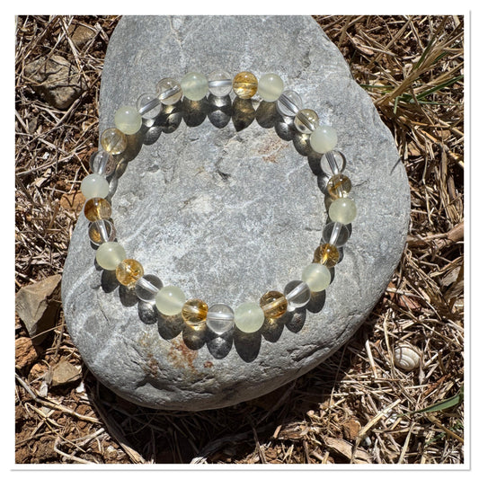 Bracelet mixte 6mm : Citrine Chauffée / Sélénité - Pérénnité et réussite
