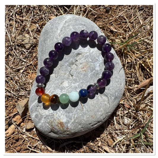 Bracelet Mixte 6 mm : Améthyste / 7 Chakras : Bien-être absolu