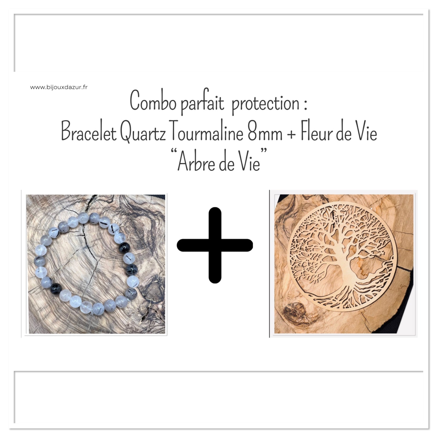 Combo Protection : Quartz Tourmaline 8 mm + Fleur de Vie "Arbre de Vie"